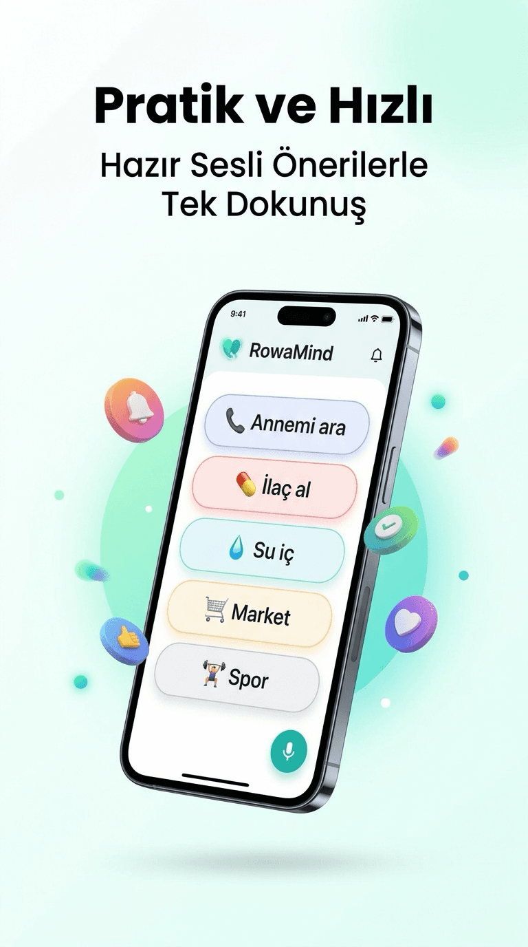 RowaMind Hazır Sesli Öneri Çipleri Play Store Ekranı